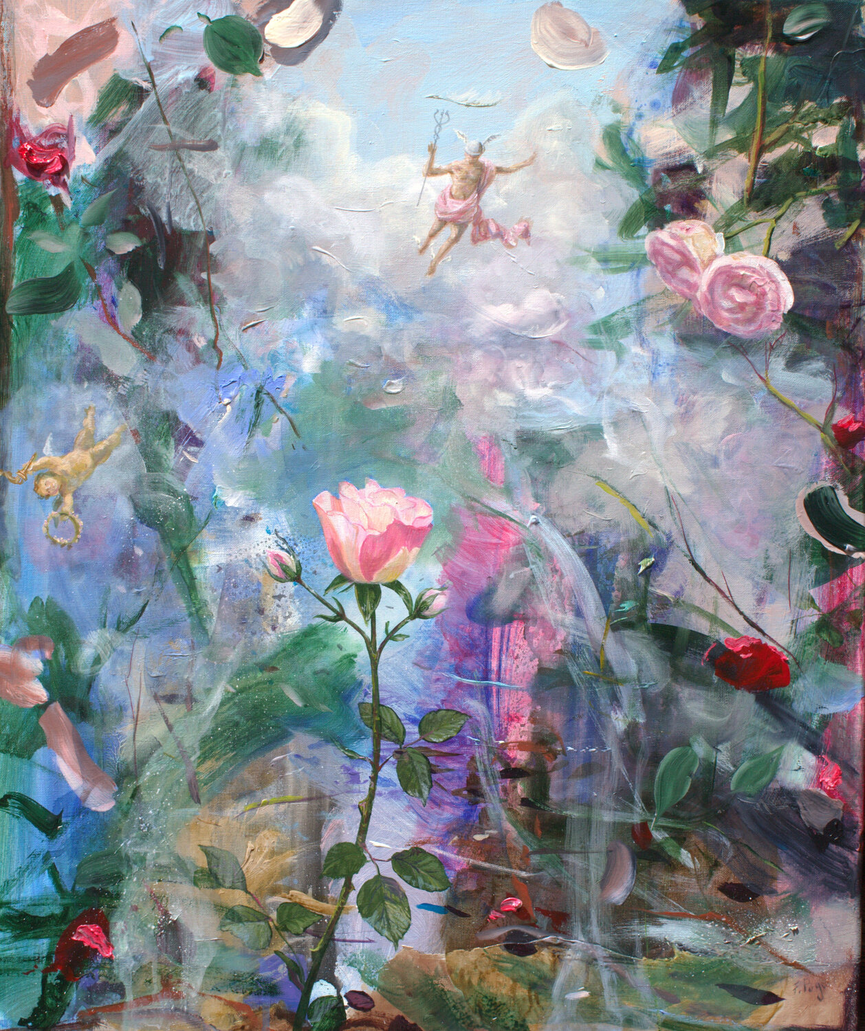 La stupéfaction d'Hermès venant sauver le jardin de Flore après la tempête. François Pagé Original painting for sale