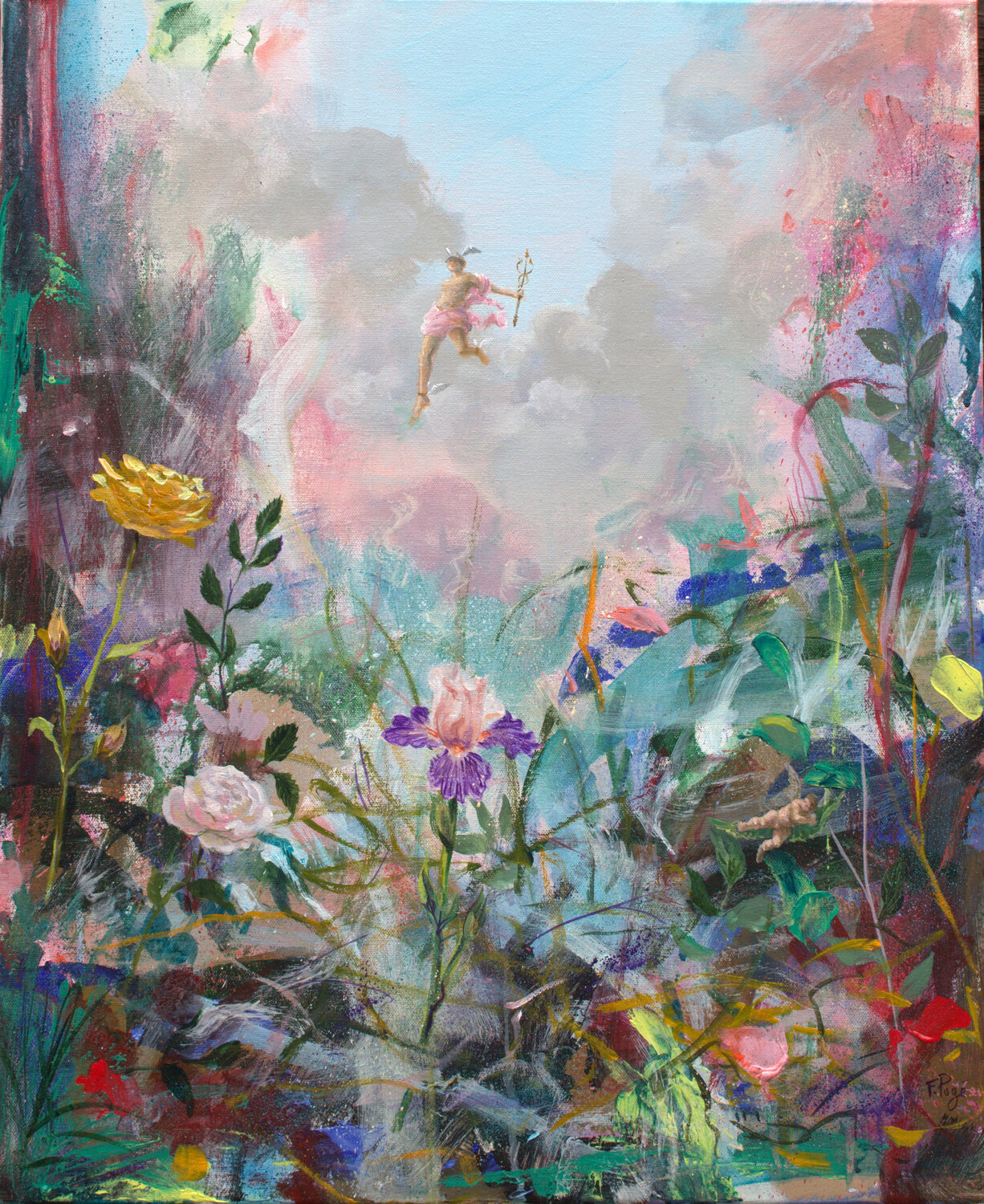 l'effroi d'Hermès venant sauver le jardin de Flore après la tempête. François Pagé Original painting for sale