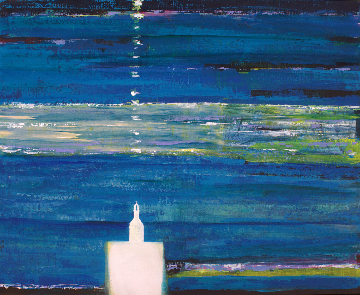 Sur le chemin ta main pure éclairait la mienne. La lune dans un aplomb certain, inondait la chapelle. François Pagé Original painting for sale