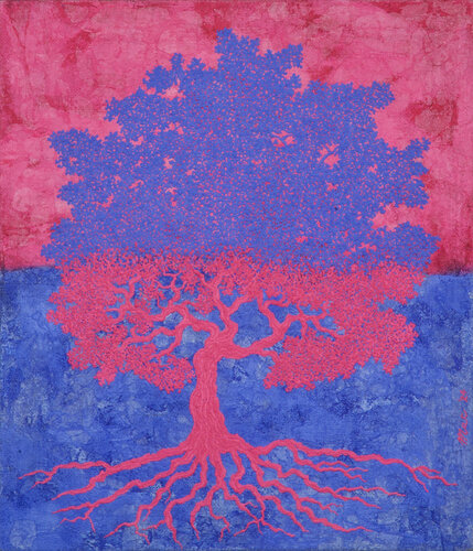 Red/blue tree by Gian Luigi Delpin, Painting for Sale on Select