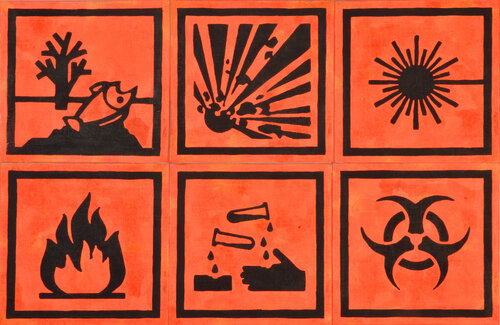 Hazard icons by Gian Luigi Delpin, Painting for Sale on Select