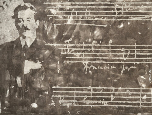 Portrait of Giacomo Puccini by Gian Luigi Delpin, Painting for Sale on Select
