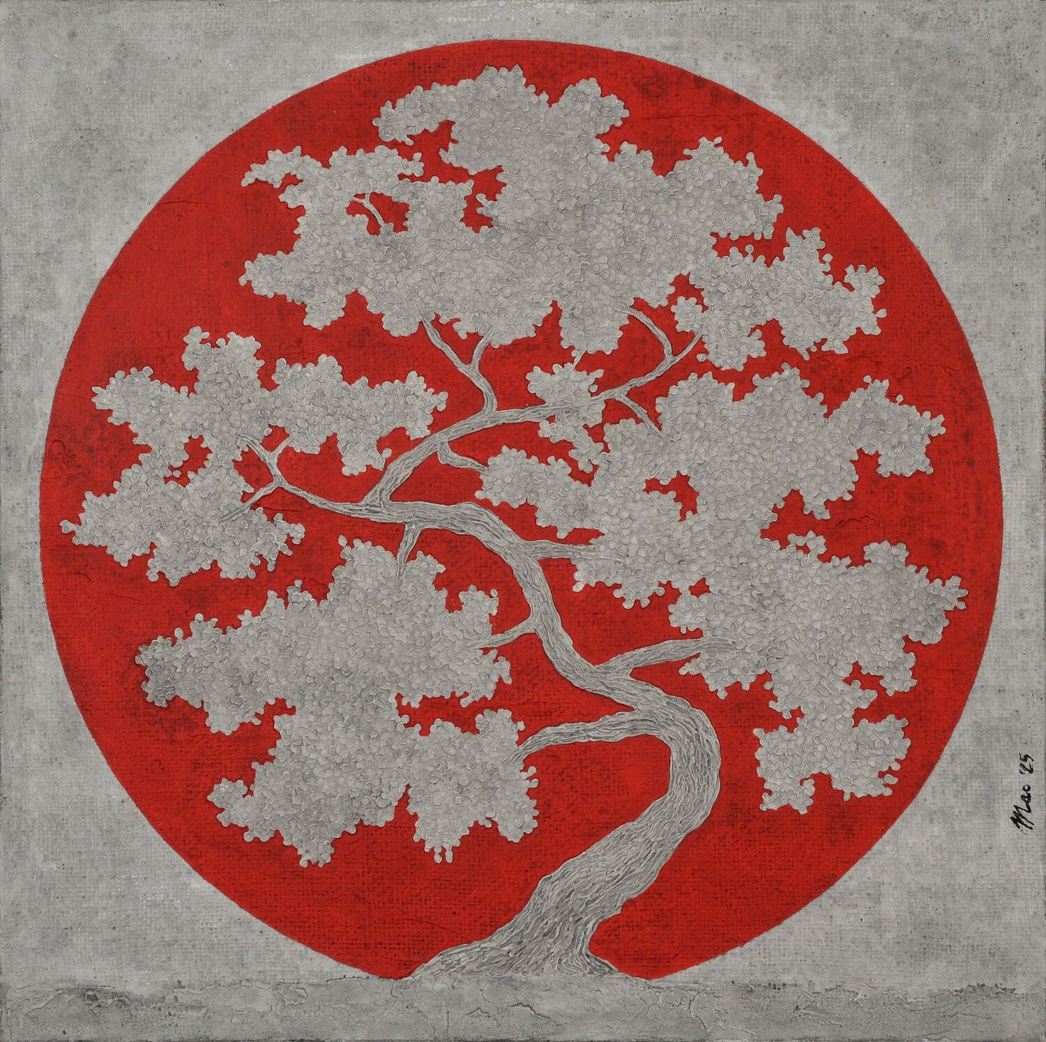 red sun tree Gian Luigi Delpin Original painting for sale