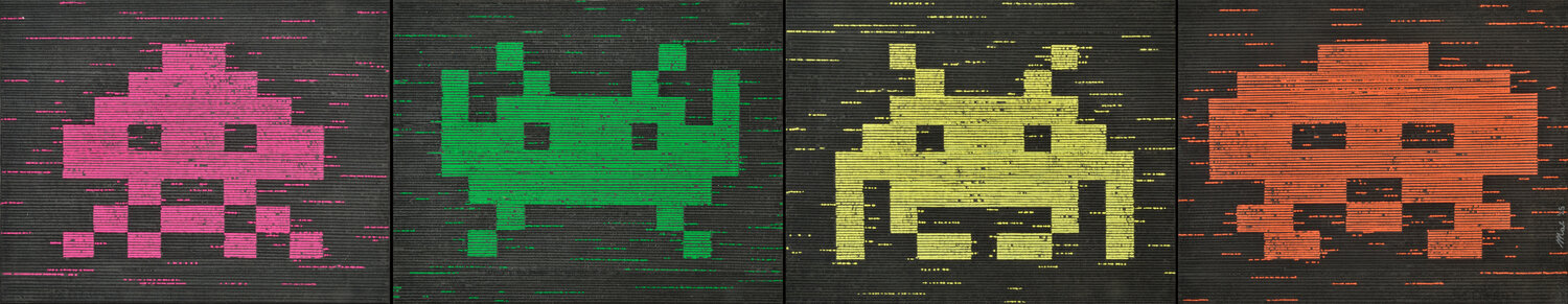 Space invaders Gian Luigi Delpin Original painting for sale