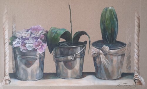 "CAPTUS, FLORES  Y  TRES MACETAS" by Ana Termes Lis, Painting for Sale on Select
