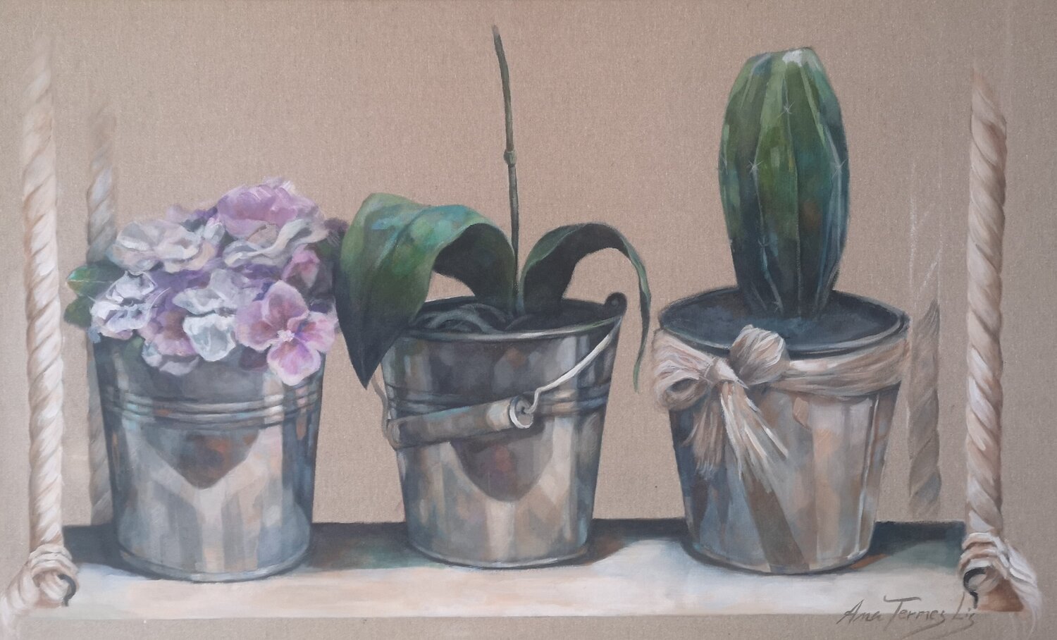 "CAPTUS, FLORES  Y  TRES MACETAS" Ana Termes Lis Original painting for sale