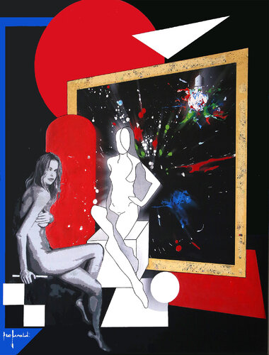 NUDO SU CUBI  CON IMMAGINE RIFLESSA - tela by Ezio Ranaldi, Painting for Sale on Select