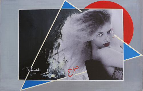 RITRATTO IPNOTICO con triangoli blu - pannello legno by Ezio Ranaldi, Painting for Sale on Select