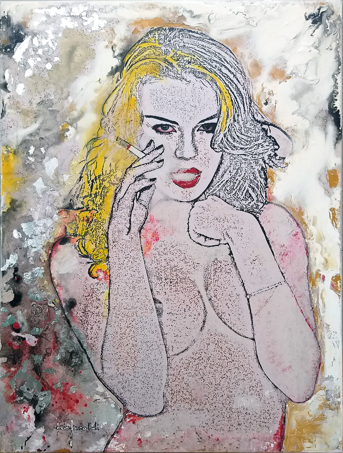 NUDO CON SIGARETTA - tela Ezio Ranaldi Original painting for sale