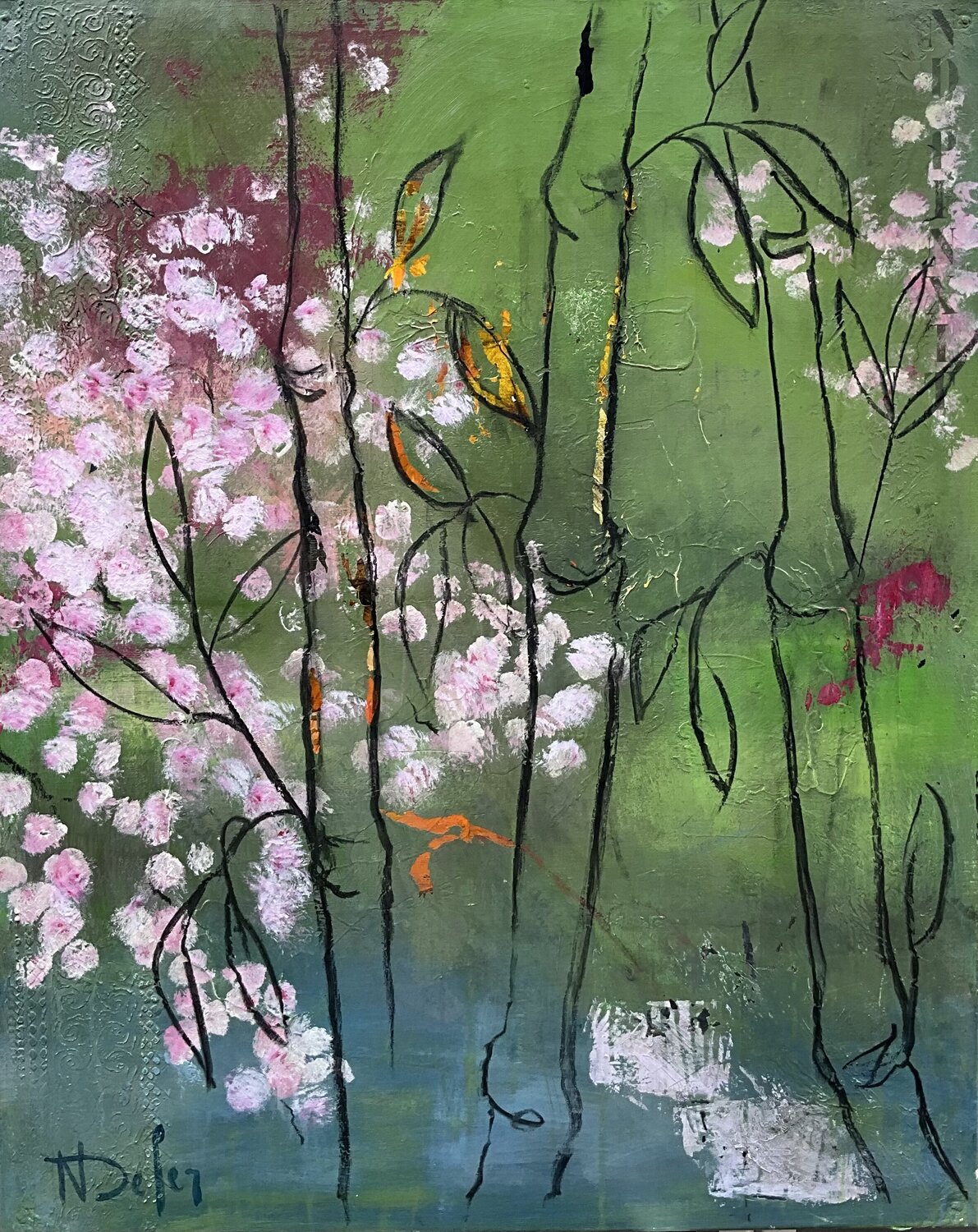 LE SOUFFLE DES FLEURS Nadine Defer Original painting for sale