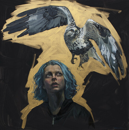 Mädchen und ein Falke by Oleksii Gnievyshev, Painting for Sale on Select