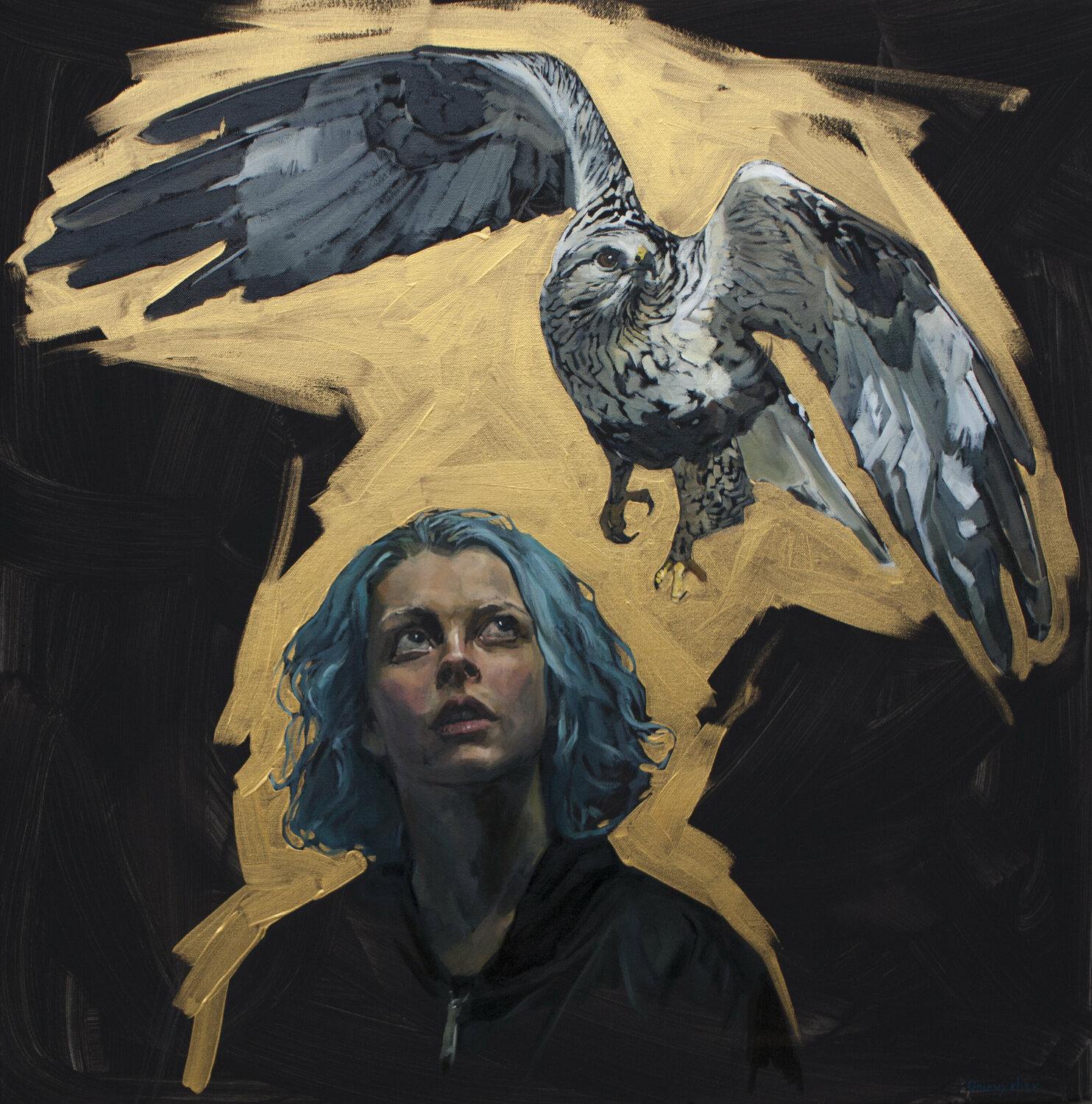 Mädchen und ein Falke Oleksii Gnievyshev Original painting for sale