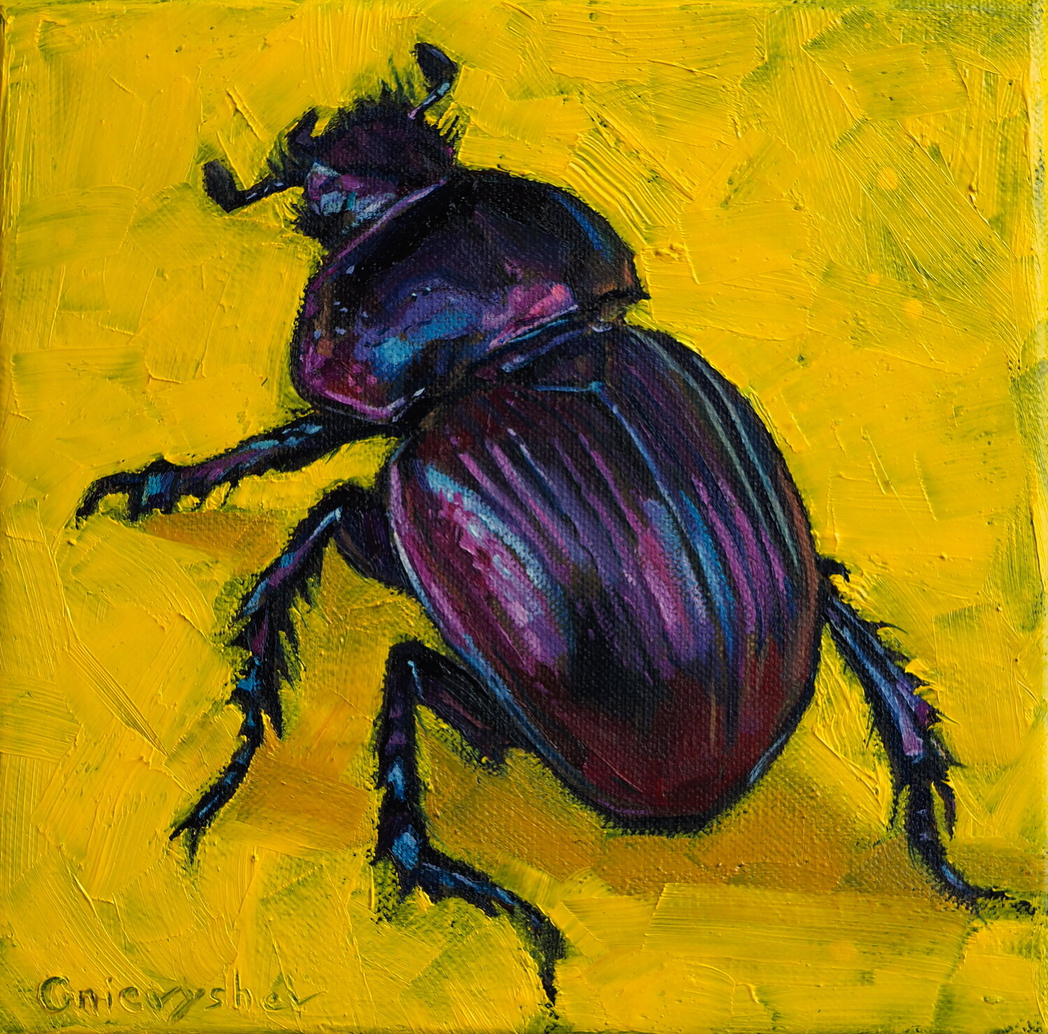 Phelotrupes auratus Oleksii Gnievyshev Original painting for sale