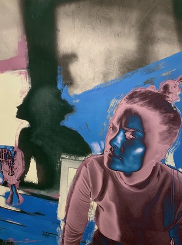 Modern XXL big painting - "Pink girl" - Pop Art - Portrait - Realism by Yaroslav Yasenev, Painting for Sale on Select