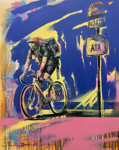 Bright big painting - "Young cyclist" - Urban Art - Pop Art - Bicycle - Street Art by Yaroslav Yasenev, Painting for Sale on Select