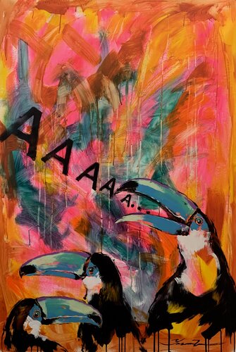 Huge XXL painting - "Toucans" - Bright - Birds - Exotic - Exotic animals - Expressionism by Yaroslav Yasenev, Painting for Sale on Select