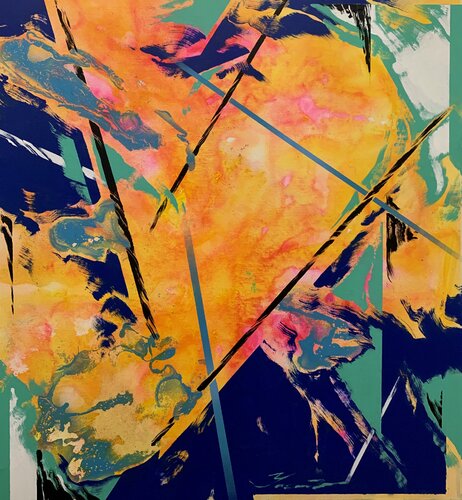Abstract painting - "Yellow Reflection" - Abstraction - Geometric - Space abstract - Big painting - Bright abstract by Yaroslav Yasenev, Painting for Sale on Select