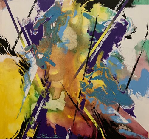 Abstract painting - "Purple Reflection" - Abstraction - Geometric - Space abstract - Big painting - Bright abstract by Yaroslav Yasenev, Painting for Sale on Select