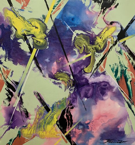 Abstract painting - "Light green fog" - Abstraction - Geometric - Space abstract - Big painting - Bright abstract by Yaroslav Yasenev, Painting for Sale on Select
