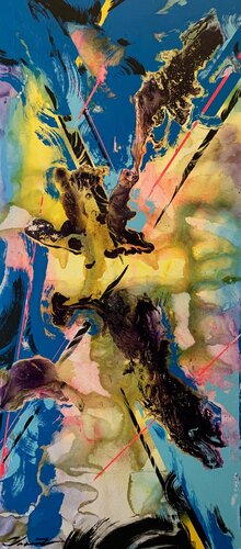 XL Abstract painting - "Blue fog" - Abstraction - Geometric - Space abstract - Big painting - Bright abstract - Blue&Yellow by Yaroslav Yasenev, Painting for Sale on Select