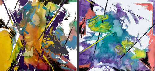 Big XXL Abstract painting - "Bright mirage" - Abstraction - Geometric - Space abstract - Big painting - Bright abstract - Diptych abstract by Yaroslav Yasenev, Painting for Sale on Select