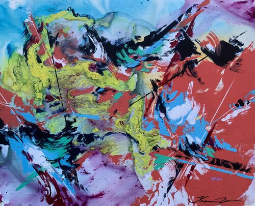 Abstract - "Blue lake" - Bright abstraction - Space - Reflection - Orange - Blue by Yaroslav Yasenev, Painting for Sale on Select