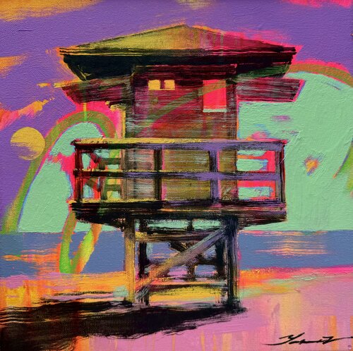 Purple sky in Miami by Yaroslav Yasenev, Painting for Sale on Select