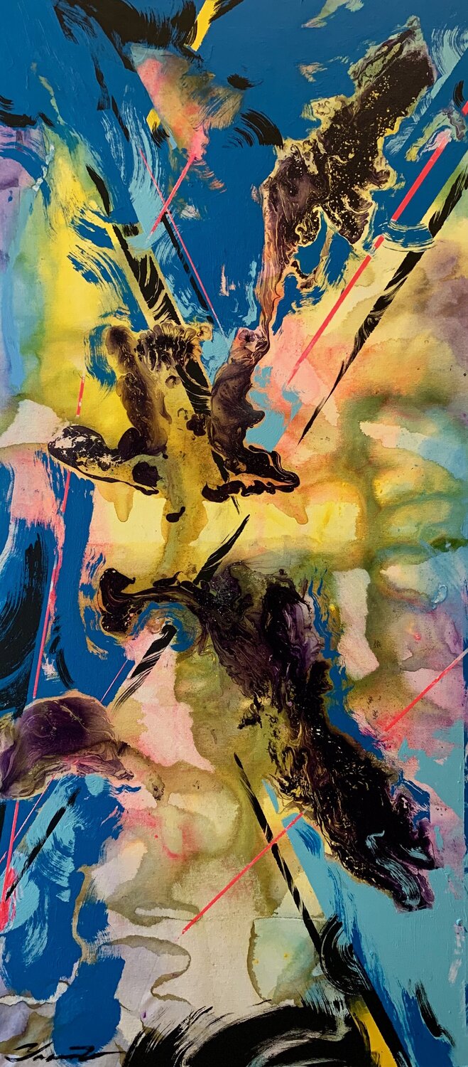 XL Abstract painting - "Blue fog" - Abstraction - Geometric - Space abstract - Big painting - Bright abstract - Blue&Yellow Yaroslav Yasenev Original painting for sale