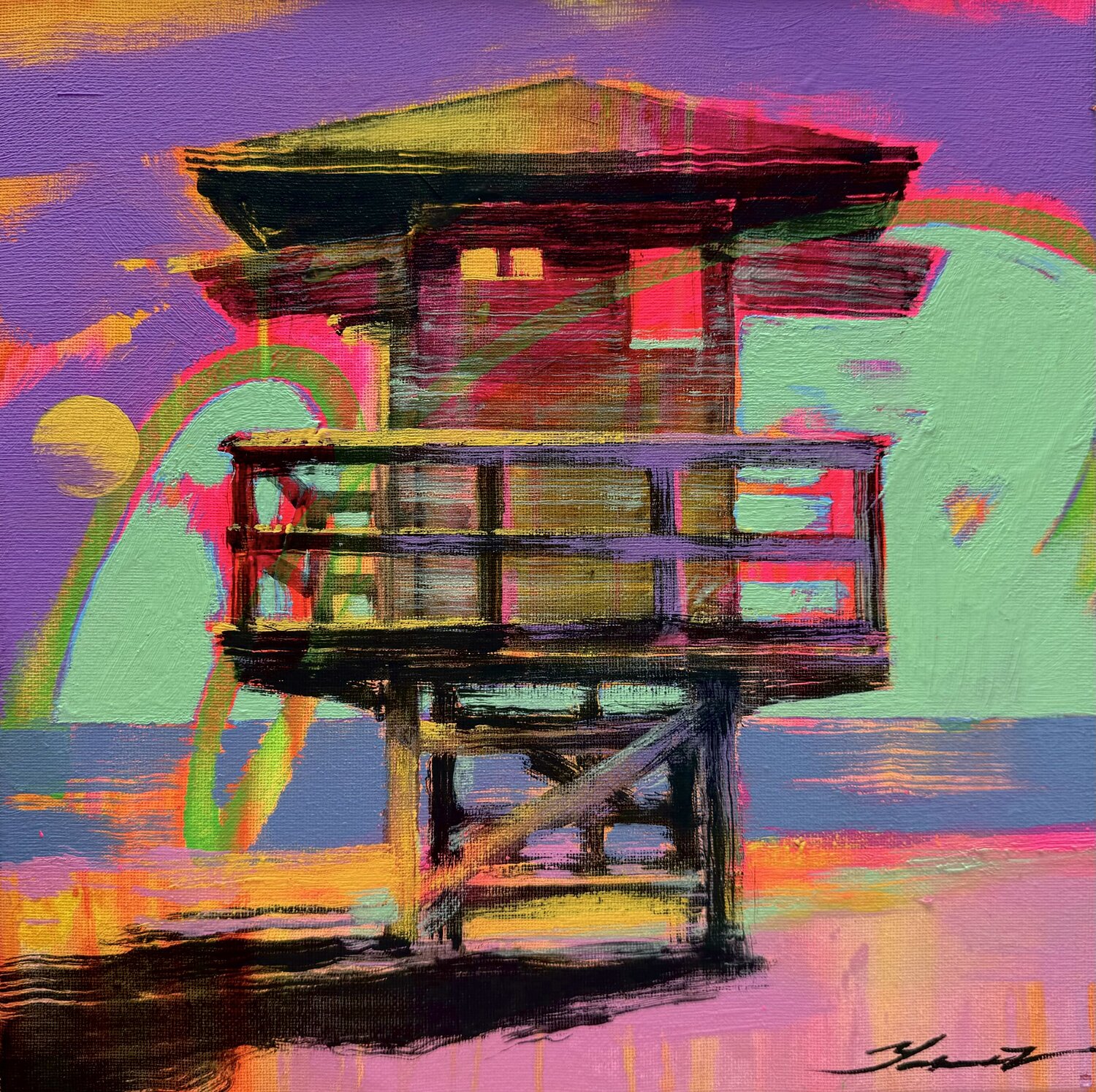 Purple sky in Miami Yaroslav Yasenev Original painting for sale