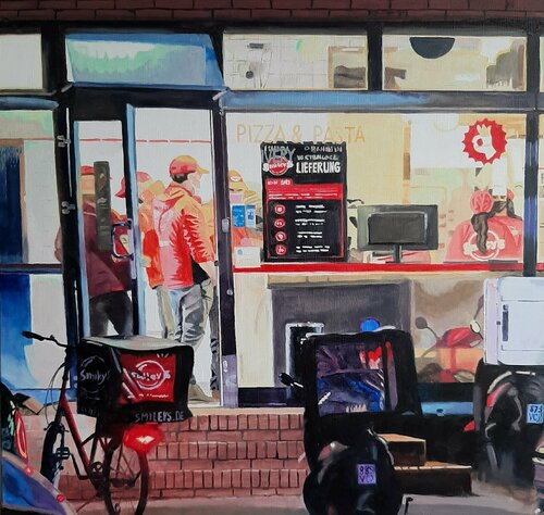 Pizza Delivery by Ulla Kutter, Painting for Sale on Select
