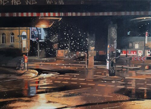 Schneeregen unter der Brücke by Ulla Kutter, Painting for Sale on Select