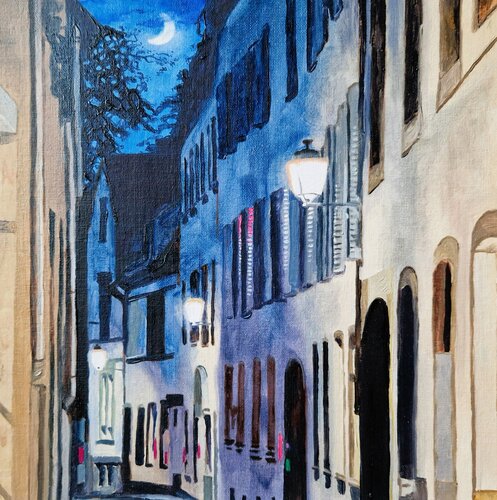 Mond über Strasbourg 2 by Ulla Kutter, Painting for Sale on Select