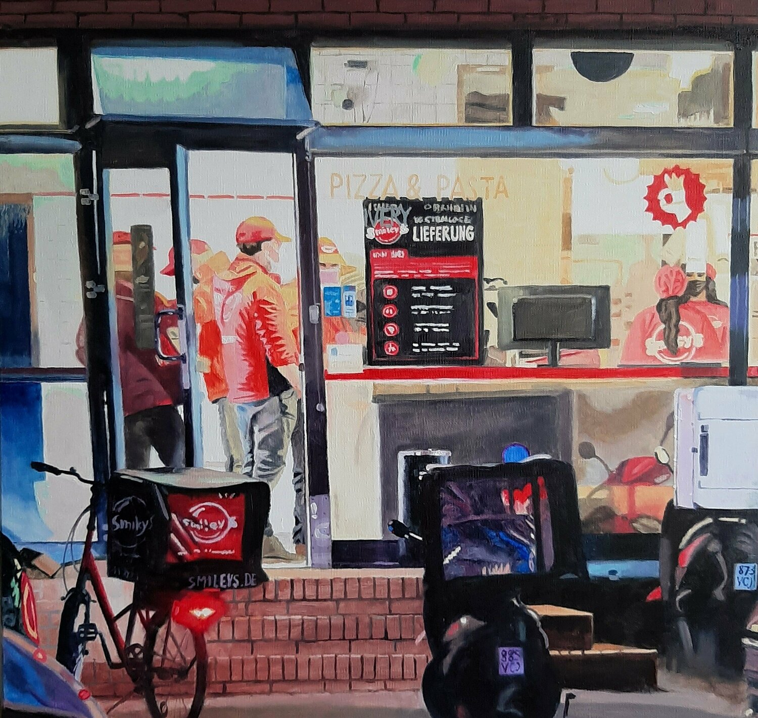 Pizza Delivery Ulla Kutter Original painting for sale