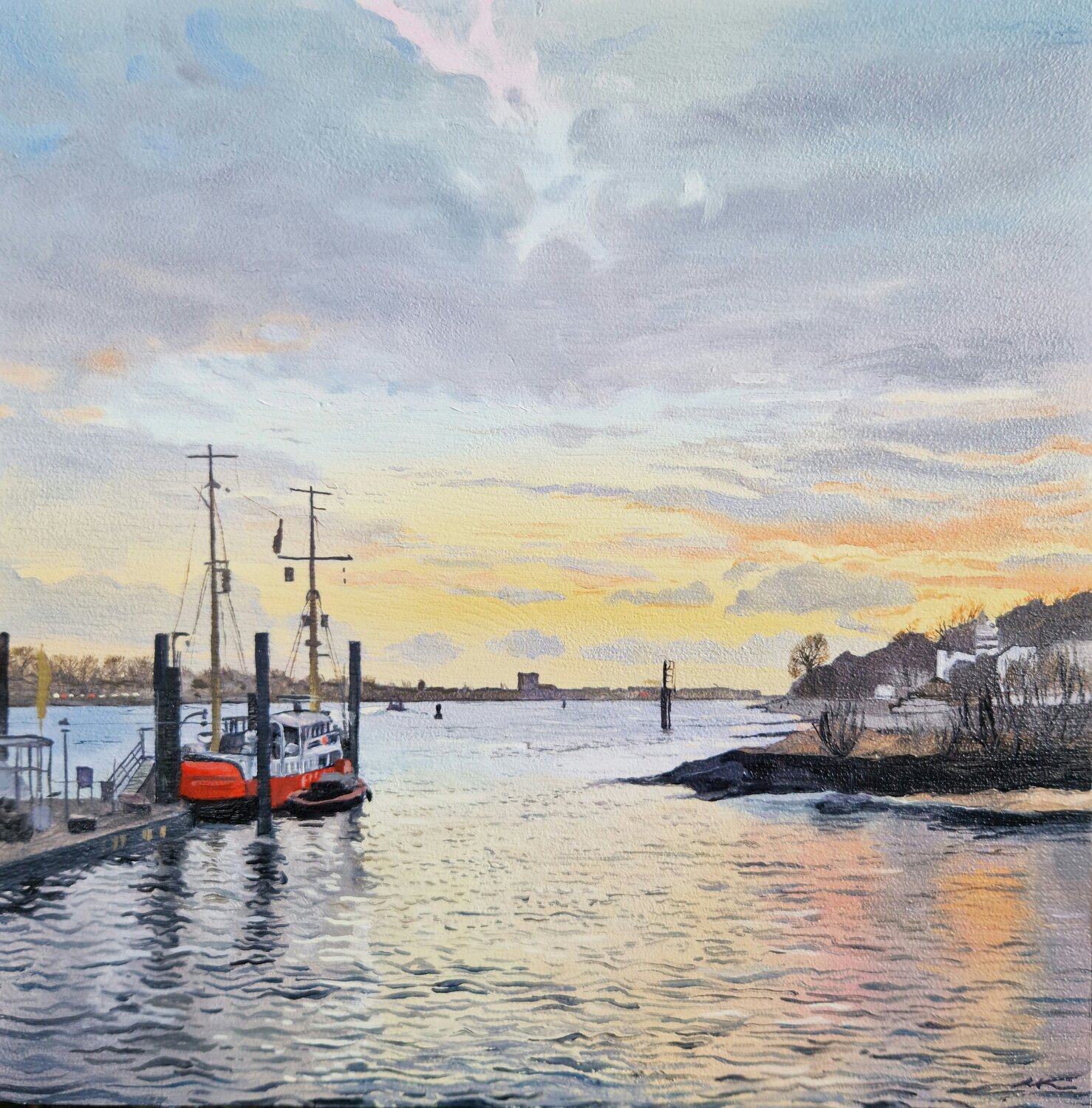 Die Elbe am Abend Ulla Kutter Original painting for sale