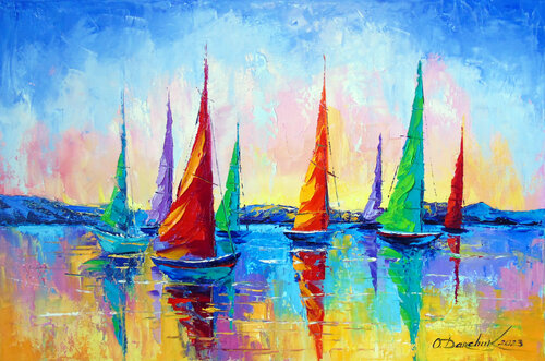 Sailing yachts by Olha Darchuk, Painting for Sale on Select