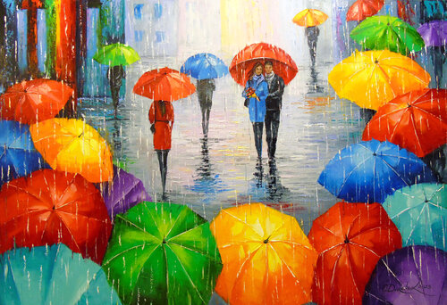 A bright melody of rain in the city by Olha Darchuk, Painting for Sale on Select
