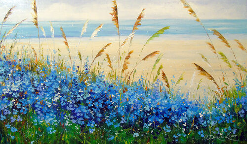 Nature's Harmony: Sea & Bloom by Olha Darchuk, Painting for Sale on Select