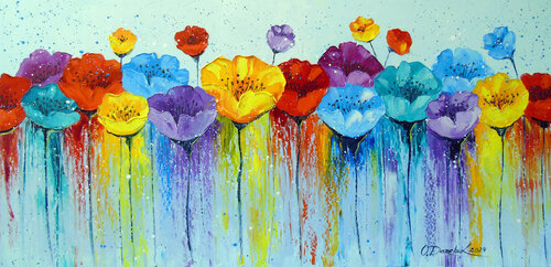 Abstract colorful poppies by Olha Darchuk, Painting for Sale on Select