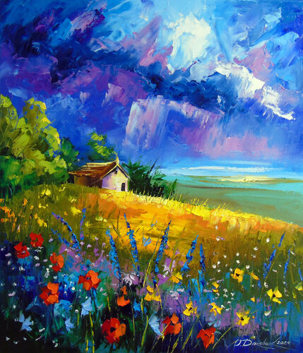 Among the flowers and clouds by Olha Darchuk, Painting for Sale on Select