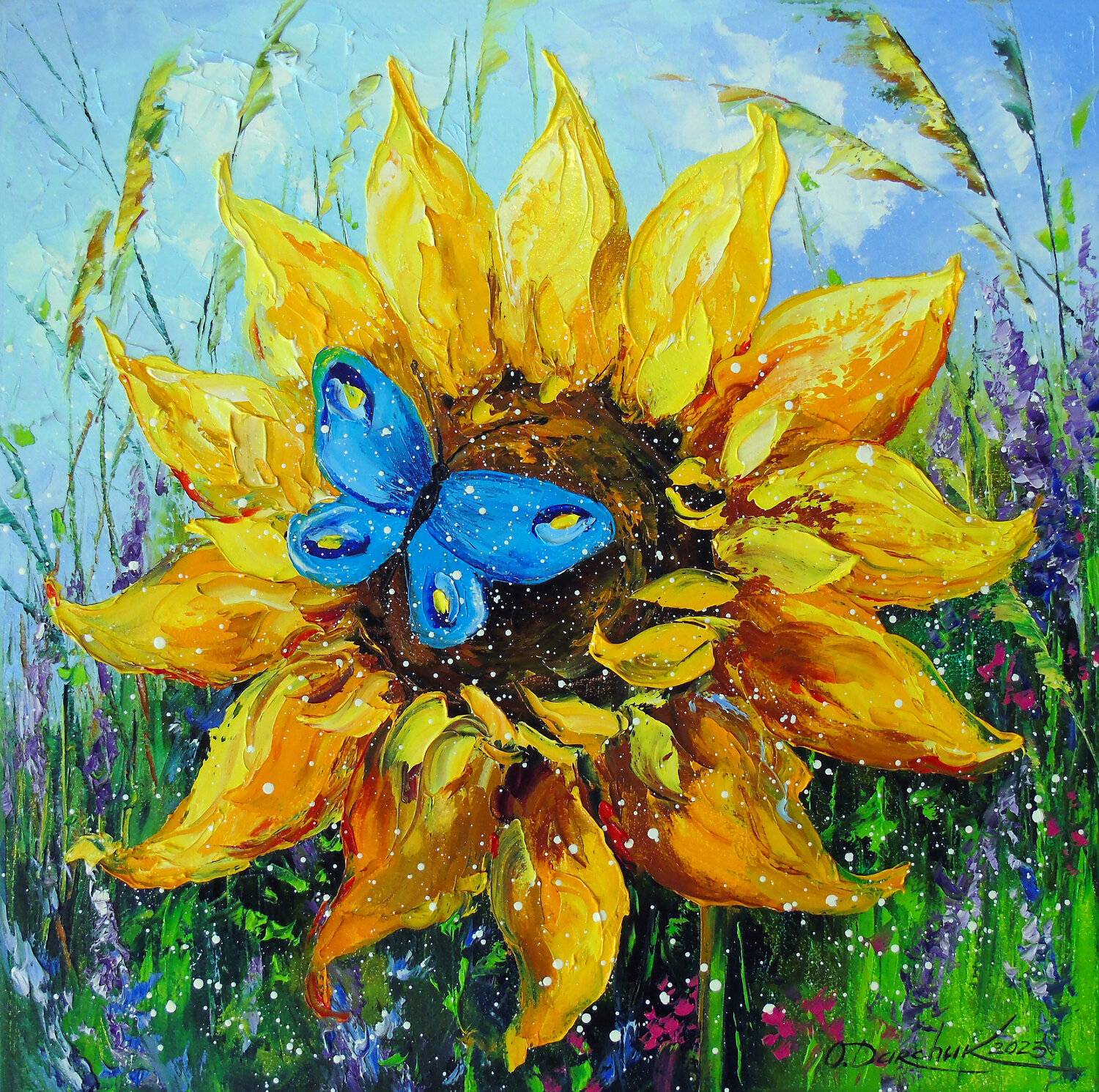 Sunflower and Butterfly Olha Darchuk Original painting for sale