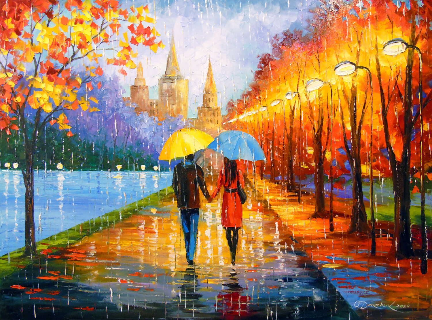 Romantic walk in the rain Olha Darchuk Original painting for sale