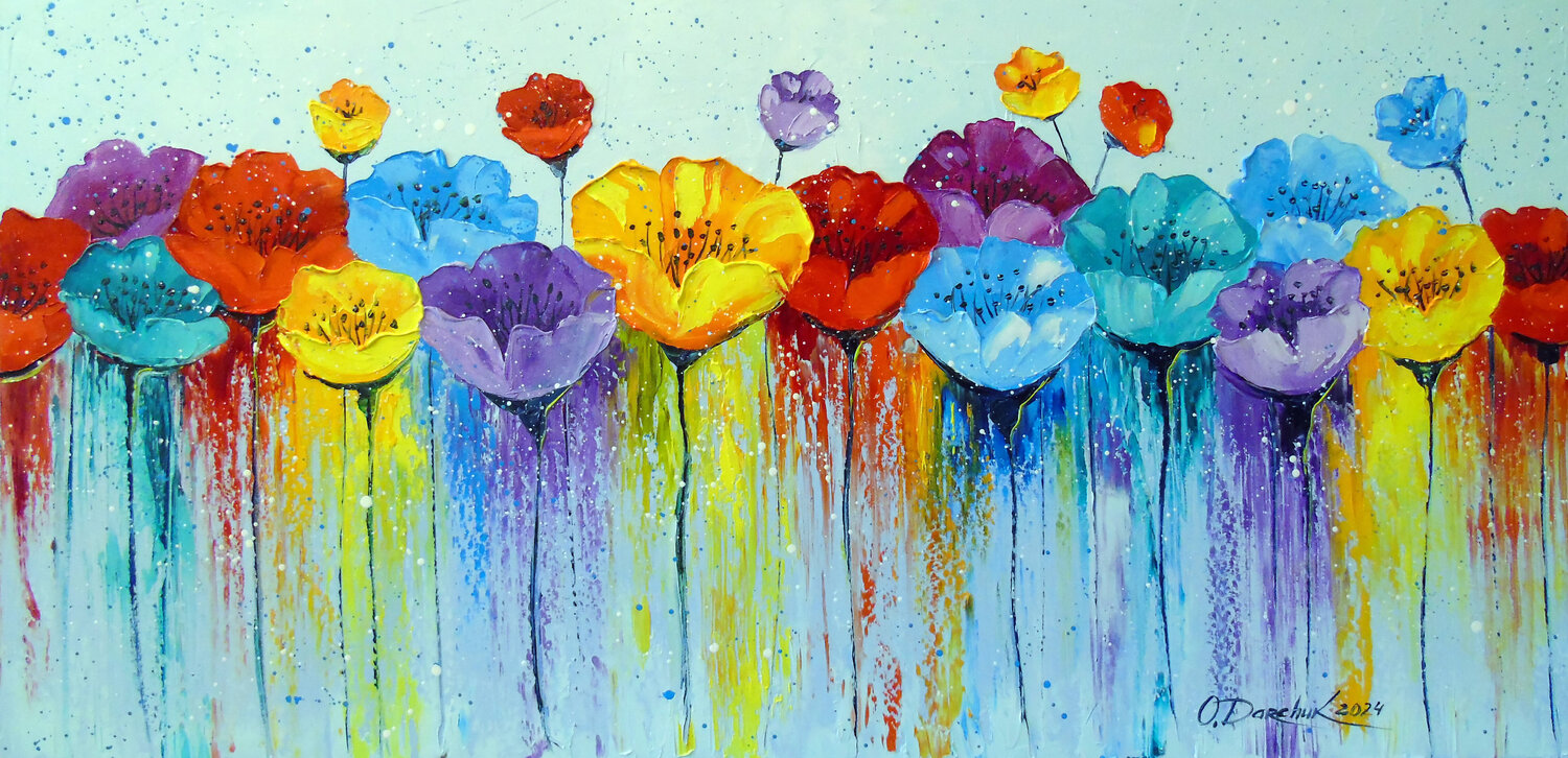 Abstract colorful poppies Olha Darchuk Original painting for sale