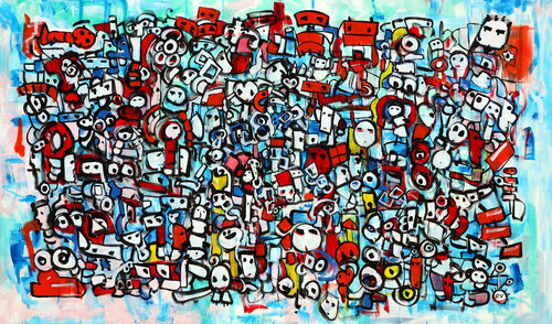 Gathering on blue by Riccardo Vitiello, Painting for Sale on Select