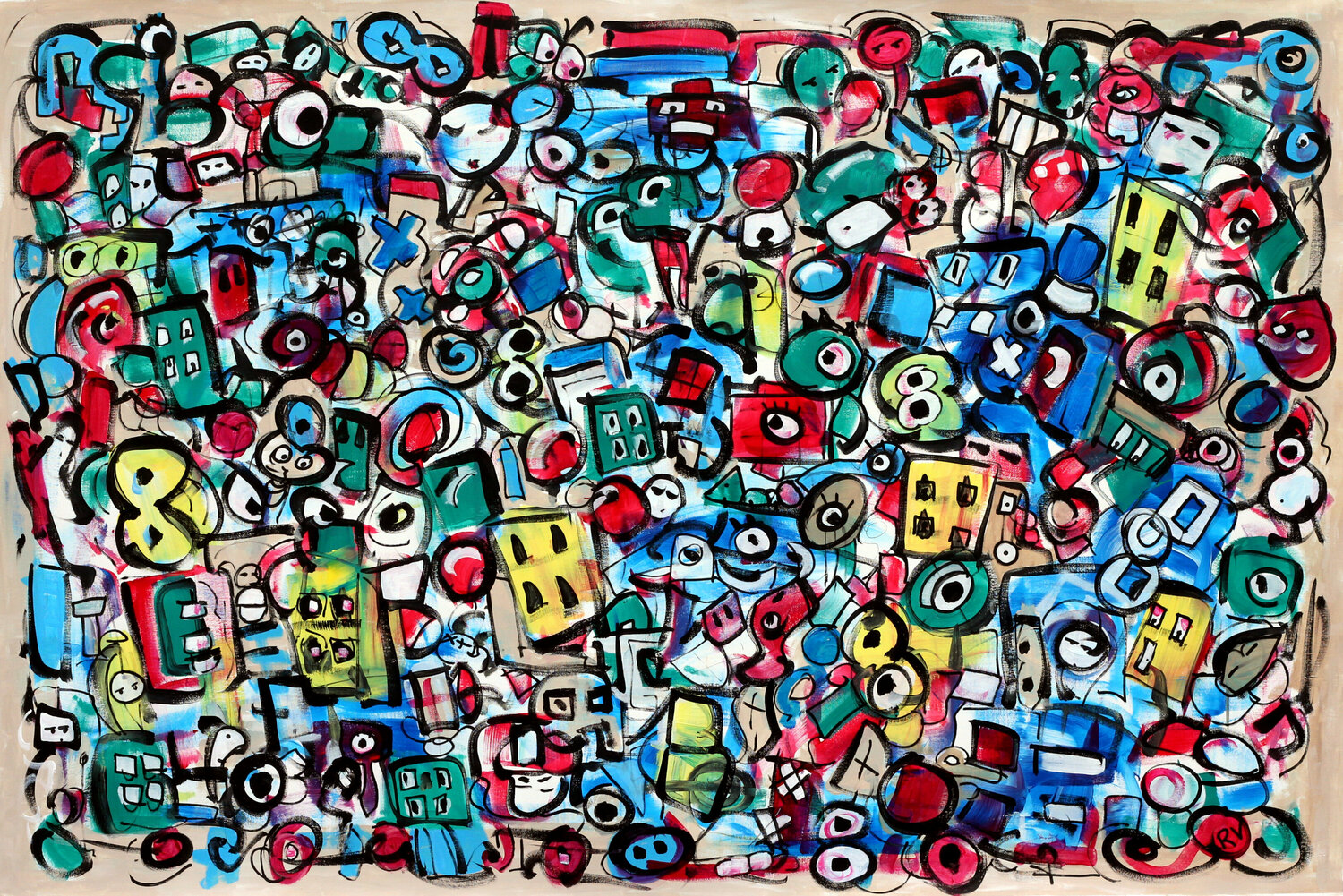 View of the city crowd Riccardo Vitiello Original painting for sale