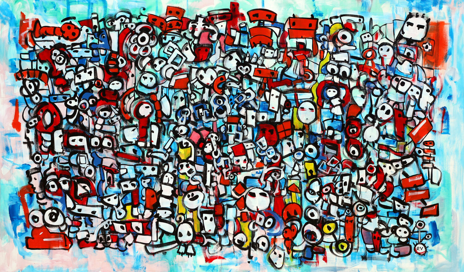 Gathering on blue Riccardo Vitiello Original painting for sale