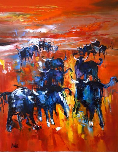 Taureaux family by Thierry Landon, Painting for Sale on Select