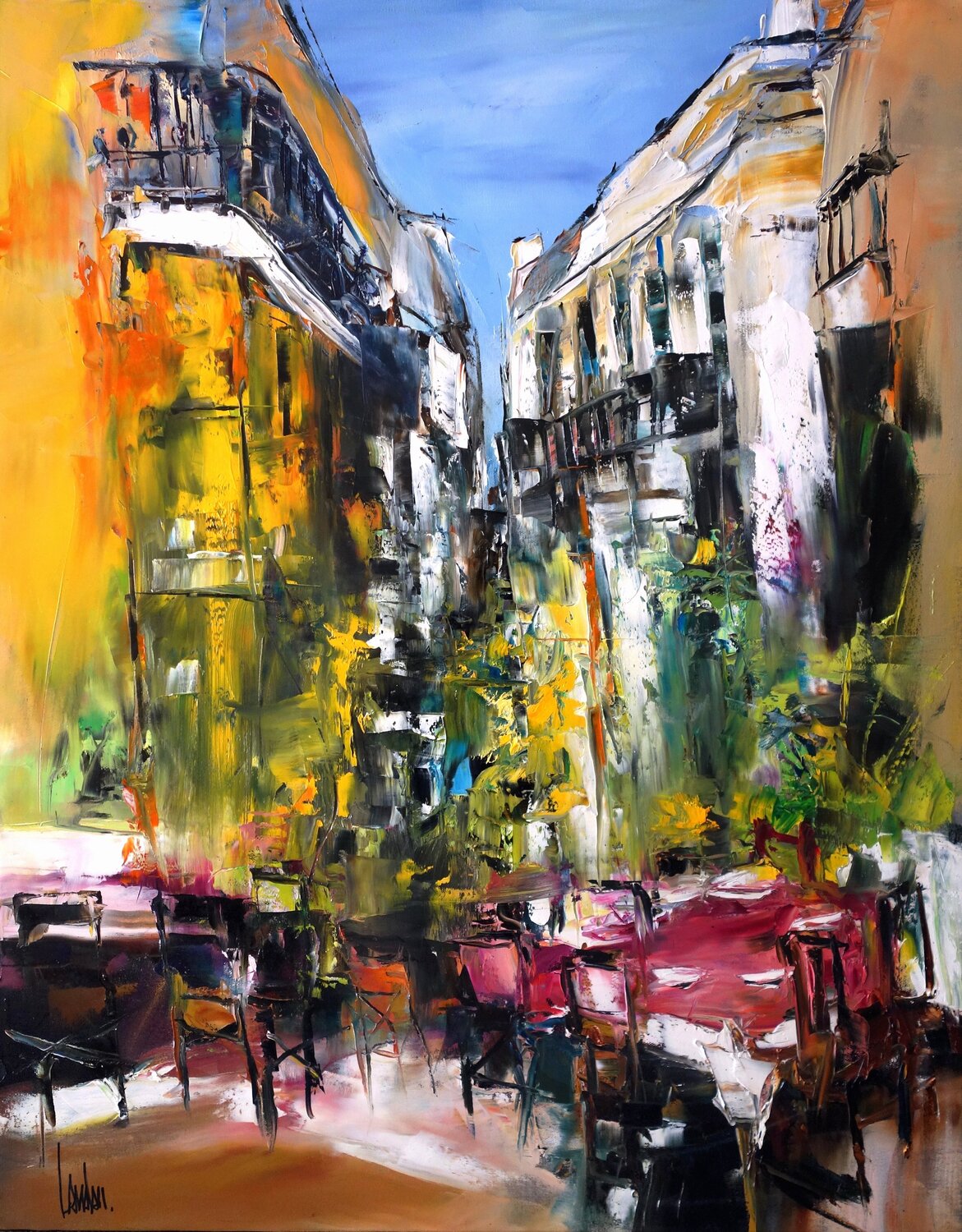 City terrasse Thierry Landon Original painting for sale