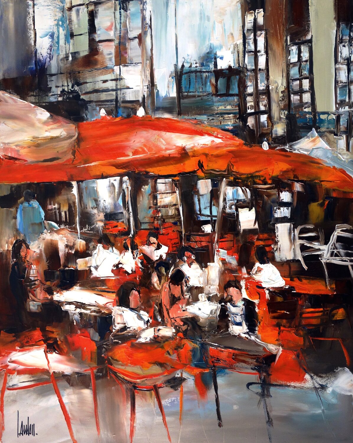 Au grand café Thierry Landon Original painting for sale
