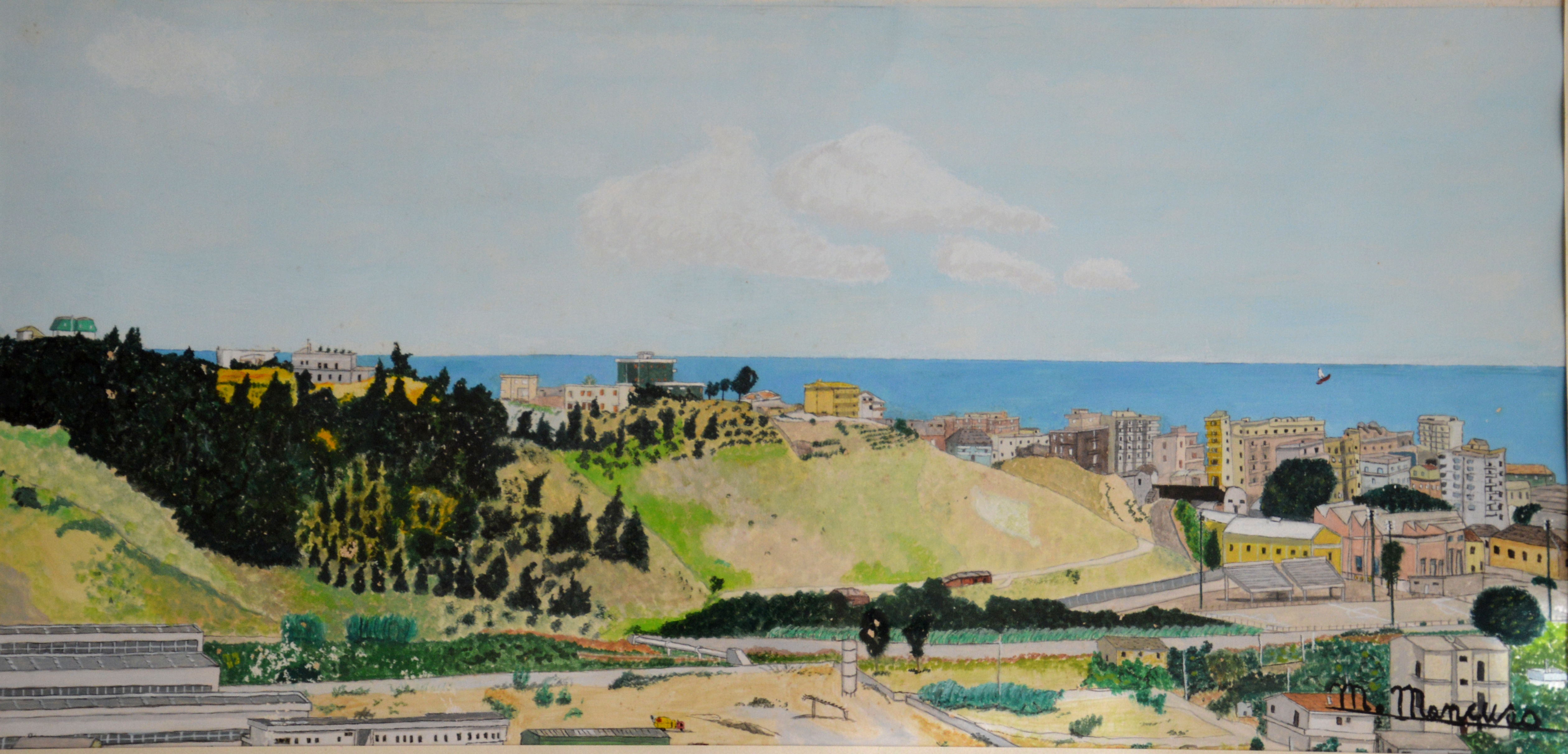 Panorama di Catanzaro Marina (1988) - tempera su cartoncino - cm 80 x 50