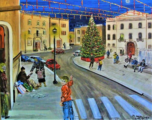 Natale Insieme (2021) - olio su tela - cm 50 x 40 by Massimo Mancuso, Painting for Sale on Select
